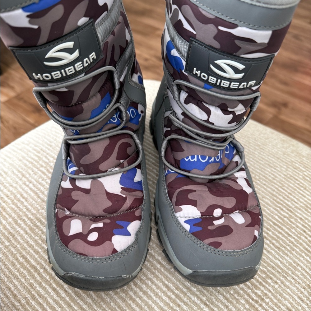 Hobibear Kids Camouflage Snow Boots - Gray and Blue #6.5